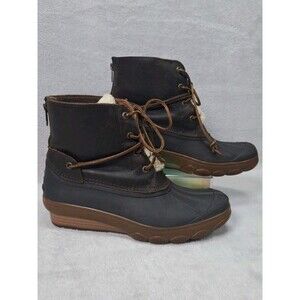 Sperry Womens 9M Top Sider Saltwater Wedge Tide Fur Trim Leather Rain Boot Brown